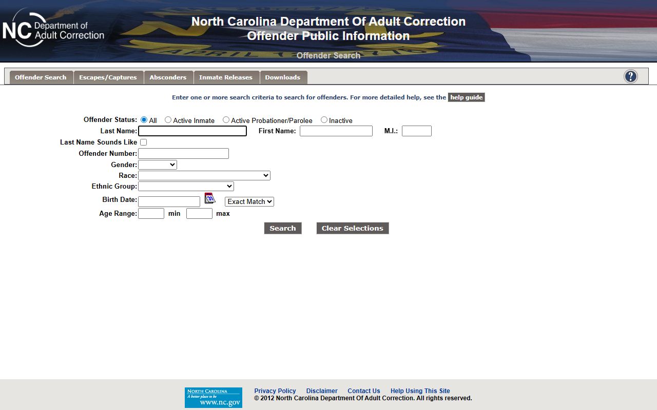 Pamlico Correctional Institution inmate lookup NCDAC offender search fields