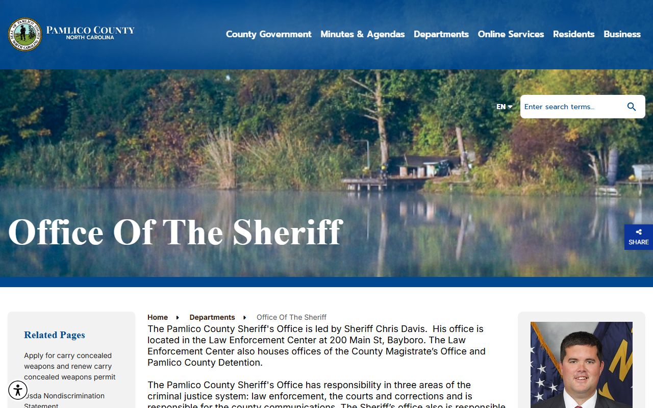 Pamlico County Detention Center inmate records sheriff office page